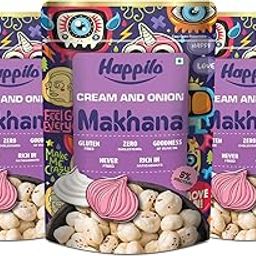 Happilo Premium Super Snack Makhana Cream & Onion 55g (Pack Of 3), Roasted Foxnut Healthy Snack Low Calorie Gluten Free and Vegan-image-68