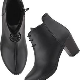 Women's Black Leather Ankle Booties with Block Heel and Lace-Up Closure – Stylish Mid-Heel Dress Boots for Office & Casual-image-1