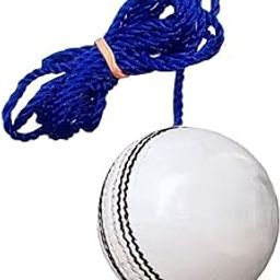 Leather Cricket Shot Practice Hanging Ball, String Cricket Ball and Knocking Cricket Ball with Rope (White) (Pack of 1)-image-54