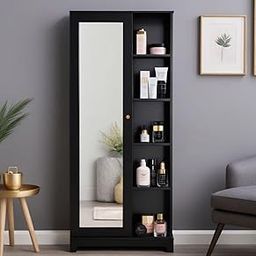 Mintwud from Pepperfry Engineered Wood Dressing Table with 5 Shelf and Door Storage for Bedroom Living Room Hotel | Wooden Vanities with Mirror for Home | Makeup Dresser Table (Wenge Finish)-18