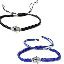 Set Of 2 Evil Eye Hand Of God Hamsa Hand Fatima Hand Protection Lucky Charm Thread Bracelets-10