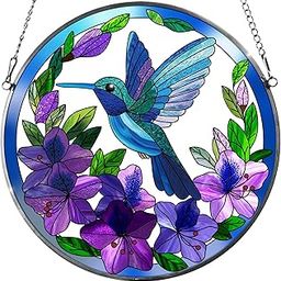 Jawnlity Stained Glass Sun Cather for Window Hanging, 8.6'' Hummingbird Window Ornament for Indoor Outdoor, Hand Painted Stain Glass Gift for Women, Bird Nature Lovers-image-30