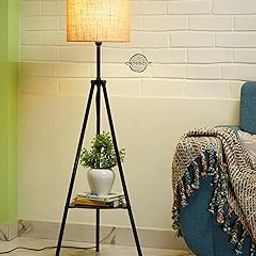 Metal Floor Lamp with Decorative Shelf (Natural Jute). LED Bulb Included.-5