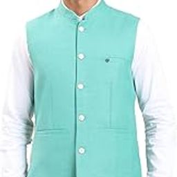 turtle Men Polycotton Solid Slim Fit Turquoise Nehru Jacket||Waistcoat-picture-33