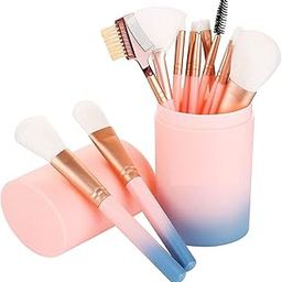 Makeup Brush Set With Storage Barrel - Pack of 12 (Light Pink) Makeup Tools & Accessories-picture-0