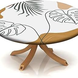 SongYi Boho Round Fitted Tablecloth with Elastic, Waterproof Wipeable Table Cloth for Picnic Outdoor Indoor, Mid Century Modern Minimalist Art Decorative Fabric Table Cover for 28"-32" Round Tables-image-19