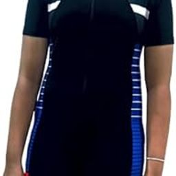 Athletic Swimming Suit, Women's One-Piece Design, Navy Blue with White Stripes, Short Sleeve (in, Alpha, XL)-image-47