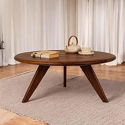 Streem Furniture Solid Wood Coffee Table for Living Room, Dining Room, Bedroom, Kitchen, Office Home Decor (Round Coffee Table, 55x55x40 CM)-25