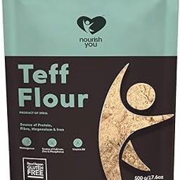 Nourish You Teff Flour 500 G | Vegan | Organic | Gluten Free | Improves Gut Health | Rich in Micro-nutrients | No preservatives | Whole Grain Teff Flour | Pack of 1-25