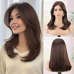Creamily Chestnut Brown 14" Full Head Hair Wig for Women | Kanekalon Fiber Wigs for Women with Rose Net | Natural Look Hair Wigs for Women for Diwali/Daily/Party (Chestnut Brown)-image-45