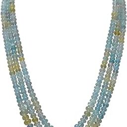 3 Rows of Multi Color Aquamarine Gemstone Cabochon Round Bead Necklace NS1172-image-73