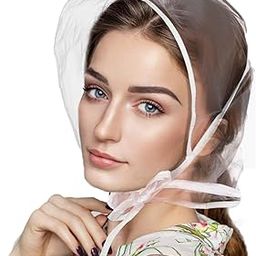 Women Lady Waterproof Rain Bonnet with Visor Clear Water Proof Rain Scarf Plastic Rain Hats Bonnet Rain Scarf Rain Wear Rain Bonnet Rain Cap Bucket Hat Hiking Safari Cap, White, Medium-Large-image-21