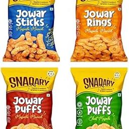 Snaqary Puff Combo Jowar Puff - chaat Masala | Jowar Puff - Masala Munch | Jawar Rings | Jawar Sticks (4packs 70g Each)-image-47
