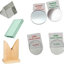Rg Optical Set| Set Of Convex Lens 50 Mm, Concave Lens 50 Mm, Convex Mirror 50 Mm, Concave Mirror 50 Mm, Prism 50 Mm X 50Mm X 50Mm, Glass Slab 75 X 50 X 18Mm, Mirror/Lens Stand-image-62