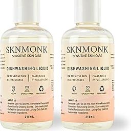 SKNMONK Natural Dishwashing Liquid for Sensitive Skin, Hypoallergenic, Allergen-free | Organic & Plant Based, Eco-friendly Ingredients | Removes Tough Grease | Mild Fragrance | Lime 420ml-6