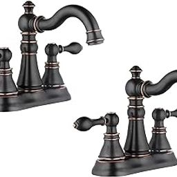 Derengge Two Handle Bathroom Faucet Oil Rubbed Bronze Bathroom Sink Faucet 3 Hole with Pop up Drain Assembly, Classic 4 Inch Centerset Lavatory Faucet with 360° Swivel Spout,2 Pack,F-0048-ORB-3
