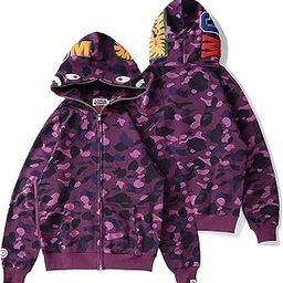 Shark Full Zip Up Hoodie, Camo Sweatshirt For Men Women, Hip Hop Cotton Zipper Hooded For Youth Teenagers-image-59