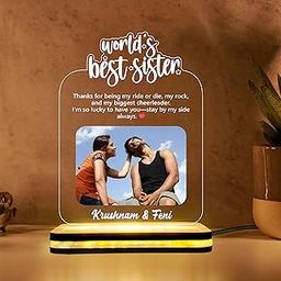 DECOCRU Custom Acrylic LED Lamp for Sister | World's Best Sister Lamp | Personalized Photo with Name | Gift for Birthday, Rakhi | Bhai Behen Gifts | Room Decor (6x8 Inches)-image-39