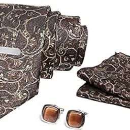 Tie for Men – Micro Silk Neck Ties Set with Cufflinks Flower Pin, Pocket Square & Black Gift Box, Combo Necktie Sets for Office Wear, Formal Suits & Weddings (Multicolor, N-MultiTie-004)-image-5