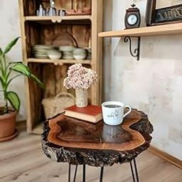 LATEST HANDICRAFTS Antique Wooden Coffee Table | End Table | Sofa Side Table for Living Room, Bedroom with Foldable Metal Hairpin Legs | Epoxy Resin Finish (12'' Top x 15'' Height)-image-93