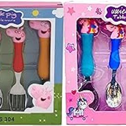 ARTLABEL Cartoon Theme Stainless Steel Spoon & Fork Set for Kids - Baby Feeding Spoon and Fork Set (Multicolor) (Medium, Unicorn Spoon Set) (Medium, Combo of Pink Pig Family & Unicorn Spoon Set)-picture-2