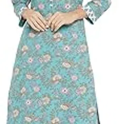tissu Women's Cotton Sea Green & Pink Floral Printed Kurta with Palazzo-picture-36