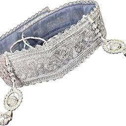Women's Silver Kamarband (BRIDAL BELT) with Silver Zari Embroidery (Adjustable) Width 5cm /Waist Hip Belt/Lehnga Belt-image-86