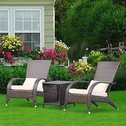 LOCCUS Outdoor Patio Wicker Adirondack Chair Outside Fire Pit Chairs Oversized Comfy Coconino Rattan Armchair Low Deep Seating High Back with Cushion (Brown and Off-White)-image-43