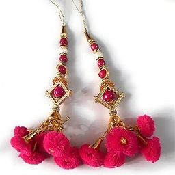 Libas fashion Latkan Handmade Blouse Sari Tassels Hanging Ethnic Cotton Pom Pom Bell Teasel,Lehenga Fancy Color Black 2 PC (Pink)-image-34