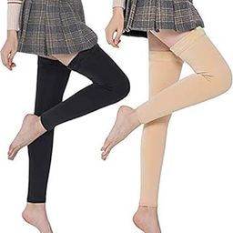 Women's & Girl's Winter Warm Velvet Over Knee High Footless Socks Long Leg Warmers (Black & Skin) Pack Of 2-image-16
