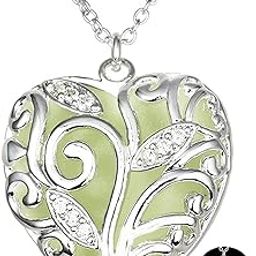 Blue Crystal Open Heart Glow in Dark with Leaf Design Silver Pendant Necklace for Girls and Woman-image-48