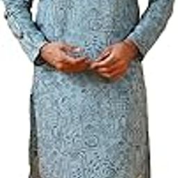 (Since 1958 Men's Cotton Silk Kantha Thread Embroidered Kurta with White Pyjama-picture-44