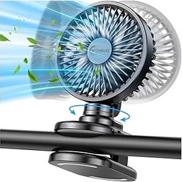 WITHOUSE Portable Clip on Fan, 10000mAh Auto Oscillating Powerful Stroller Accessories, Small Desk Fan Personal Rechargeable Cooling Fan with Battery Operated, 4 Speeds for Home Office Outdoor, Black-image-40
