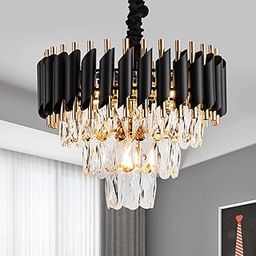 Lighceac Modern 3 Tier Crystal Chandelier 15 Inch Gold Black Luxury Pendant Lights Flush Mount Ceiling Lighting for Living Room Kitchen Island Bedroom Entrance Restaurant-27