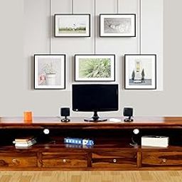 RD Solid Wood SHEESHAM Wood Four Drawer Natural Teak TV Entertainment Unit for Living Room-image-25