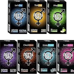 NOTTY BOY Mixed Assorted Honeymoon Family Pack - Delay, Ribbed, 1500 Dots Dotted, Extra Lubricated, Ultra Thin Apple and Chocolate Flavoured Condoms - Pack of 7, 70 Pieces-26