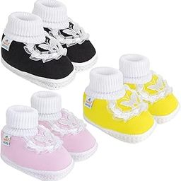0 To 6 Months Baby Girls Pack of 3 Pair Cotton Butterfly Frill Booties-image-86