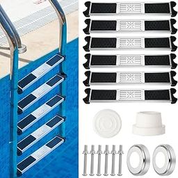 6 Pack Stainless Steel Swimming Pool Ladder Steps with Pool Ladder Bumpers & Pool Ladder Escutcheon Plates, Heavy Duty Replacement Pool Ladders for Inground Swimming Pools-image-3