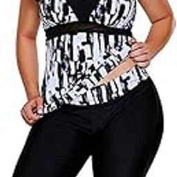 Women's Plus Size Rash Guard Capris Tankini Athletic Swimwear, Black, 4X-Large-picture-14