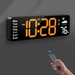 Digital Wall Clock, Digital Clock, Large Display with Remote, Wired LED Alarm Clocks with Date, Week, Temperature, Humidity, Auto DST Countdown, for Living Room-image-86