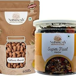 Nutsmash Healthy Dehydrated Fruits Combo of Super Trail Snack Mix 200G and California Almond-200G-image-92