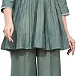 2-Piece Women's Co-ords Set - Silk Blend V-Neck 3/4 Sleeve Regular Fit Casual Shirt & Trousers Solid Design (Dusty-picture-11
