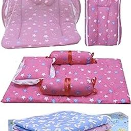 Infantbond Combo of Baby Mattress with Net | Sleeping Bag | 4 Pcs Bedding Set | 4 Waterproof Sheets(0-6 Months)(Star) (Star Pink)-28