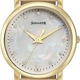 Glam Gold Quartz Analog Off White Dial Leather Strap Watch for Women-image-83
