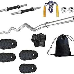 30 KG Weight Lifting Home Gym Set of Rubber Plates + 3 FEET CURL BAR + 2 PCS Dumbells RODS + 2 Locks +1 Pair Gym Gloves + Skipping Rope + Gym Bag Pack-2
