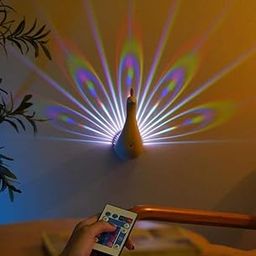 PRECHANA Peacock Lamp Creative Peacock Colorful Projection Wall Lamp, USB Charge Touch Button LED Night Light with Remote Control-picture-20