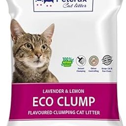 PetCrux Eco Clump Cat Litter 5Kg, 100% Natural Bentonite Odour Lock Lavender and Lemon Scented Clay, Dust Free, Single Pack-15