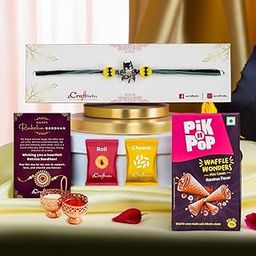 eCraftIndia Rakhi Gift Hamper | Batman Rakhi for Kids Brother | Pik n Pop Hazelnut Mini Waffle Cones | Raksha Bandhan Greeting Card | Roli Chawal Pack-image-95