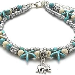 Blue Turtle Anklets for Women Girls Multilayer Beads Handmade Beach Ankle Bracelet Set Boho Foot Jewelry-image-22
