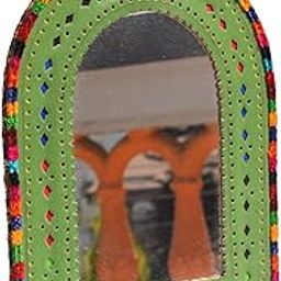 Ethnics of Kutch Handcrafted Leather Craft Punch Work Leather Craft Artistic Mirror - 25 cms Length - (Green 23C04A)-image-38
